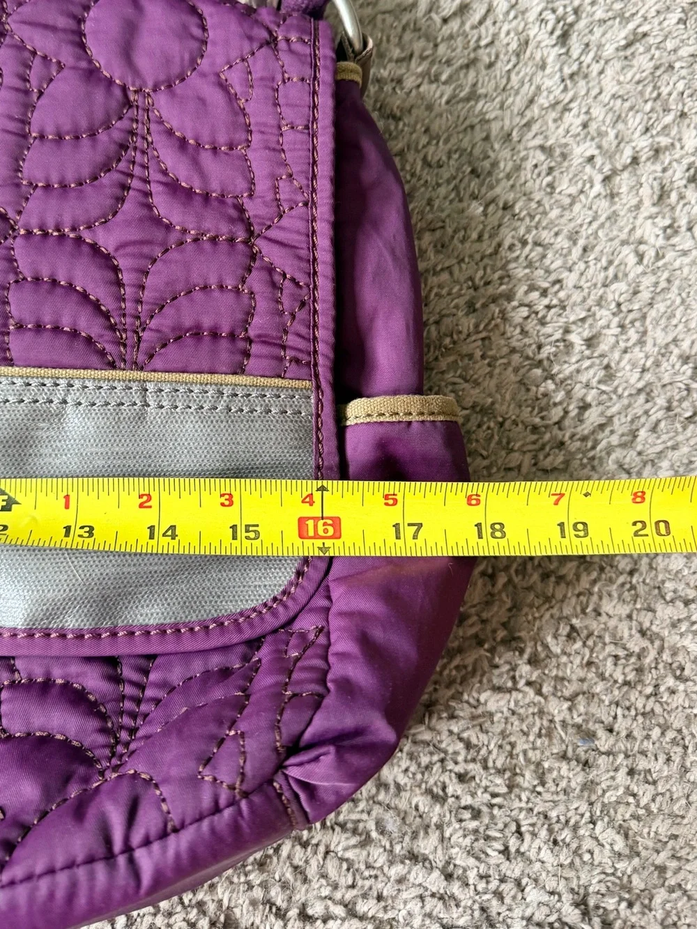 Fossil Quilted Purple Messenger Bag with Silver Accent